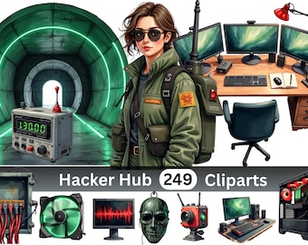 Underground Hacker Hub Clipart Bundle | 249 PNG Illustrations | Cyberpunk Tech World | PNG Download | Personal and Small Business Use
