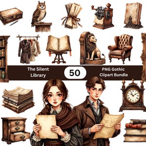 La Biblioteca Silenciosa – Paquete de 50 imágenes PNG góticas