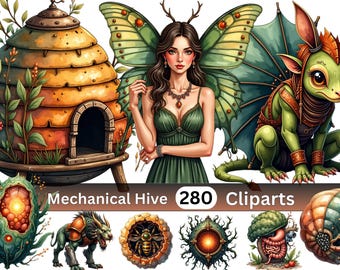 Bio-Mechanical Hive Clipart Bundle | 280 PNG Illustrations | Organic Machine World | Digital Download | Commercial Use