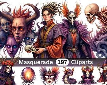 Halloween Spire City Masquerade Clipart Set - 197 Twilight Purple Gothic Illustrations, Skeletal Fantasy Digital Art - Transparent PNG
