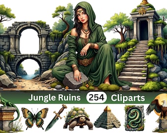 Jungle Temple Ruins Clipart Bundle | 254 PNG Illustrations | Ancient Jungle World | PNG Download | Personal and Small Business Use