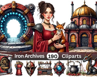 Iron City Witch Clipart Set - 190 Fantasy Images, Industrial Magic - Transparent PNG