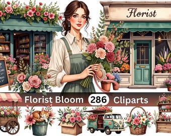 Florist Clipart Bundle | 286 PNG Illustrations | Bloom Shop World | Digital Download | Commercial Use