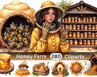 Honey Farm Clipart Bundle | 280 PNG Illustrations | Rustic Bee World | Digital Download | Commercial Use