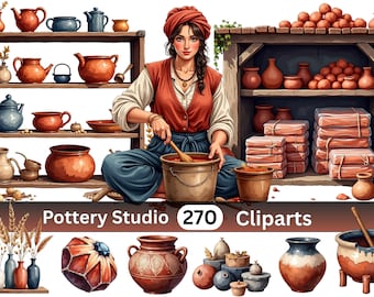 Pottery Studio Clipart Bundle | 270 PNG Illustrations | Artisan Ceramic World | Digital Download | Commercial Use