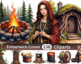Witch Clipart Bundle | 138 Emberwick Coven Dark Forest Witch PNG | Witch Illustrations Transparent Background