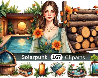Solarpunk City Clipart Bundle | 167 PNG Illustrations | Green Future World | Digital Download | Commercial Use