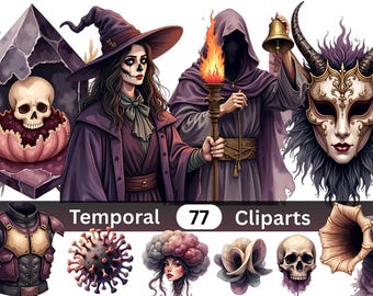Halloween Quantum Echo Chamber Clipart Set - 77 Temporal Beige Illustrations, Fractured Reality Digital Art - Transparent PNG