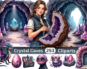 Crystal Cave Depths Clipart Bundle | 253 PNG Illustrations | Gemstone Cave World | PNG Download | Personal and Small Business Use