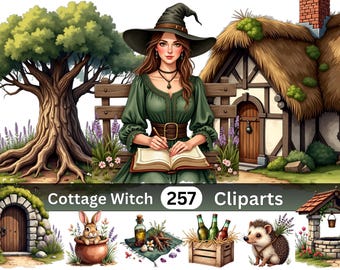 Cottage Witch Garden Clipart Bundle | 257 PNG Illustrations | Magical Herb World | Digital Download | Commercial Use