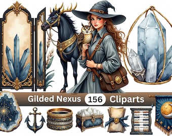 Gilded Nexus Clipart Set - 156 Arcane Merchant Images, Celestial Witch - Transparent PNG