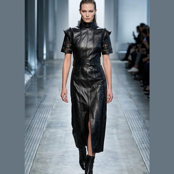 structured bodycon dress Black Leather Mini for Women | Futuristic Street Style Belted Outfit USNEW_06_12_26 Mens Waistcoat - Brown Availability:Made-to-order high neck