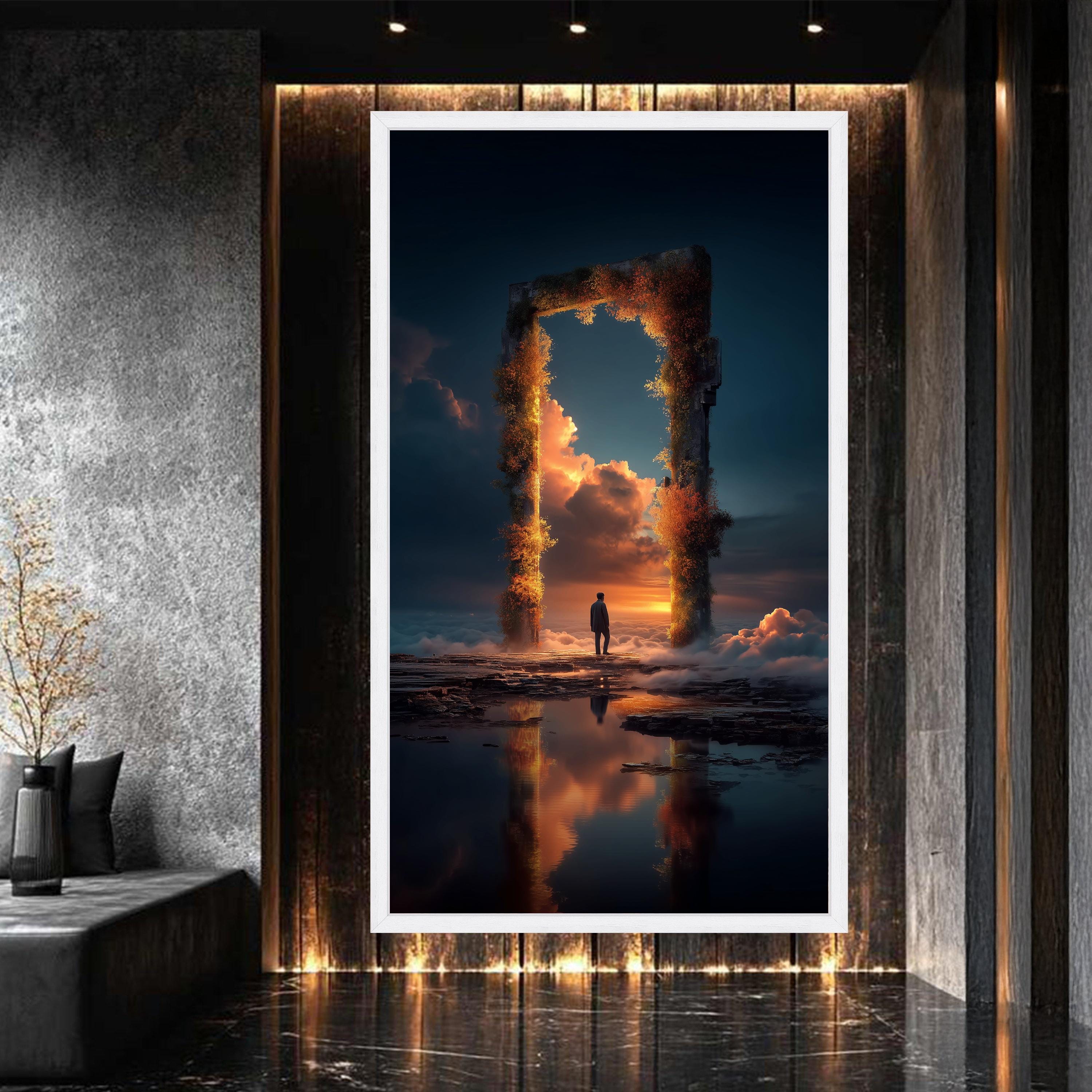 Surreal Gateway to Sunset Sky Canvas Wall Art, Mystical Doorway With ...