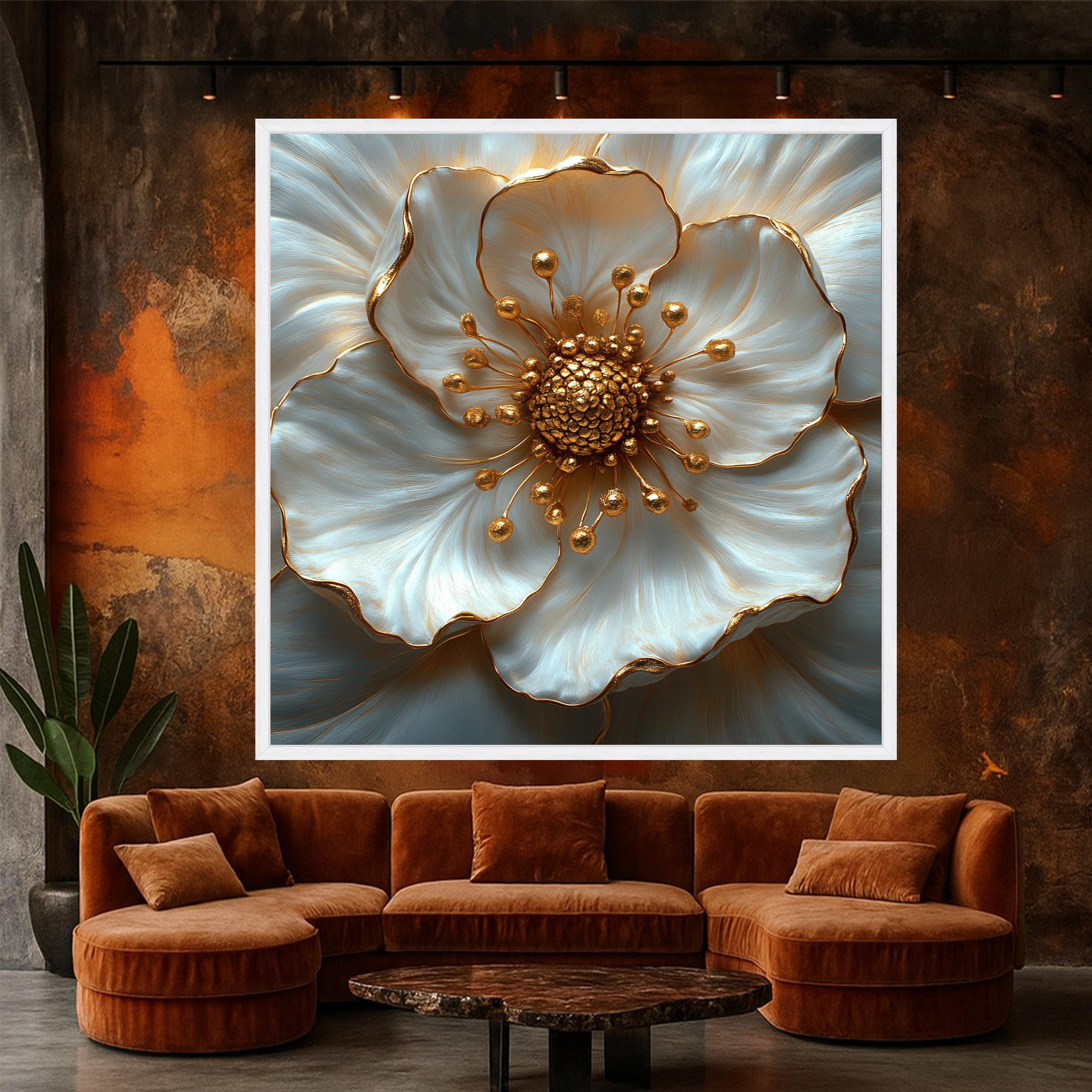 Elegant White and Gold Flower Canvas Wall Art, Luxury Floral Decor ...