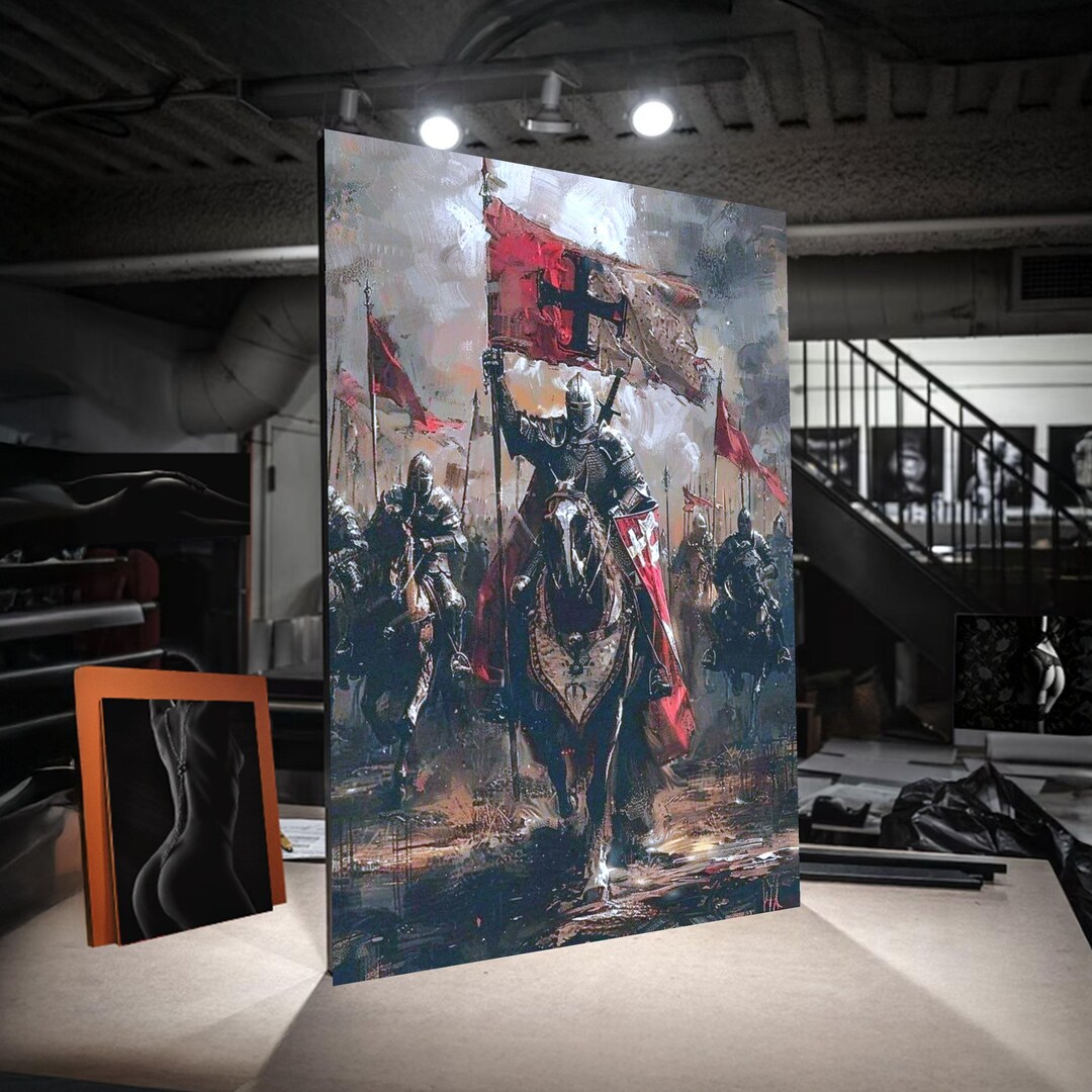Medieval Knight Crusaders Canvas Wall Art, Historical Battle Scene ...