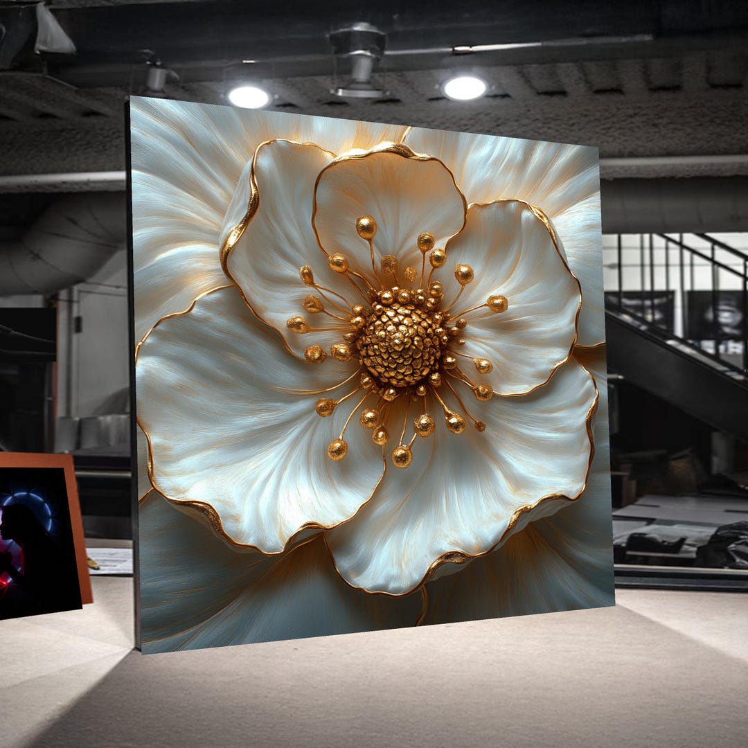 Elegant White and Gold Flower Canvas Wall Art, Luxury Floral Decor ...