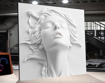 Ethereal White Sculpture Face Canvas, Modern Abstract Wall Art, Minimalist Home Decor, Effect Portrait Canvas, Contemporary Art Print