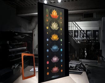 Färgglad Lotus Chakra-canvas, spirituell väggkonst, meditationssymbolcanvas, modern yogadekor, vibrerande blommig canvas för hemmet