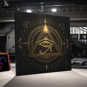 Goldenes Auge von Horus Leinwand, Esoterische mystische Wandkunst, Heilige Geometrie Design, Spirituelles Symbol Leinwand, Altägyptisches Dekor