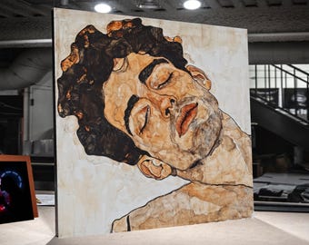 Abstract Male Portrait Canvas Print, Brown Tone Face Painting