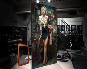 Stilvolle Retro Frau Leinwand Wandkunst, Vintage Glamour Porträt, Mode Illustration Malerei, schicke Wohnkultur, elegante Wand Kunst Druck