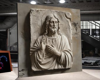 Lienzo decorativo con relieve de Jesucristo, lámina inspiradora de escultura religiosa cristiana, decoración espiritual para el hogar, obra de arte de fe sagrada