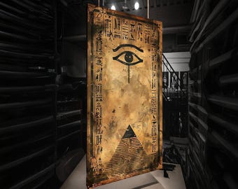 Lienzo del Ojo de Horus del Antiguo Egipto, Arte mural de pirámides, Decoración vintage con jeroglíficos, Lienzo con símbolos egipcios, Impresión artística histórica, Hogar