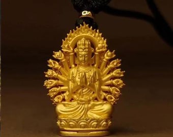 Guanyin Lotus Pendant | Avalokiteshvara Buddhist Necklace | Blessing Protection Amulet | Peace & Good Luck Gift