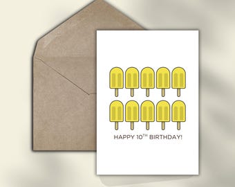 Happy 10th Birthday Popsicle druckbare Karte für Kinder, moderne Geburtstagskarte, PDF Sofort-Download