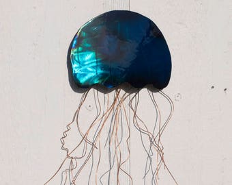 Baby Jellyfish Blue steel metal wall decor Jelly Fish abstract metal art Copper tentacles