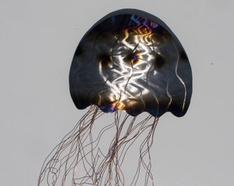 Jellyfish metal wall decor Polished Steel Jelly Fish abstract metal art Copper tentacles