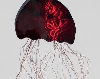 Jellyfish metal wall decor Transparent RED Jelly Fish abstract metal art Copper tentacles