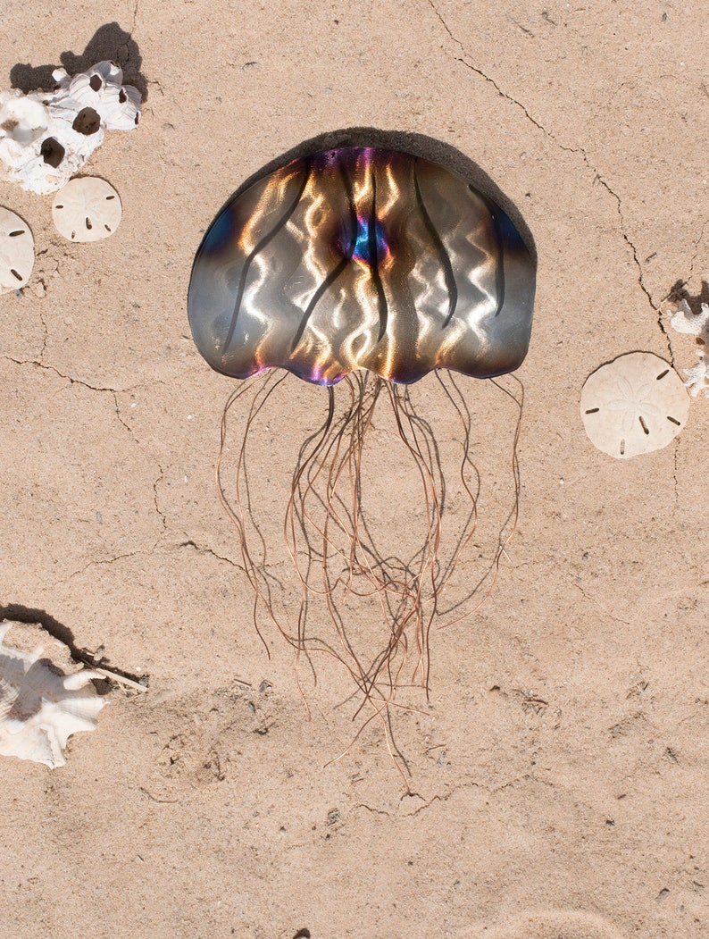 Polished Steel Baby Jellyfish Painted With Fire Steel Metal Etsy