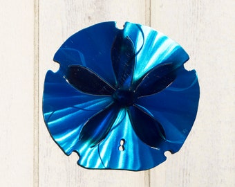 Coastal decor Sand Dollar metal wall art Beach  lovers sandy treasure find Painted with Fire and Candy Blue