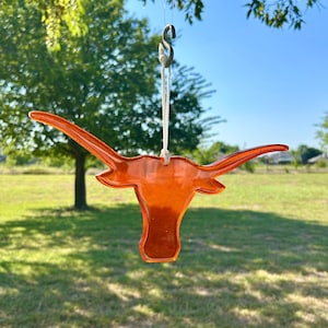 Texas Longhorn UT Orange hanging decoration Made from Resin with Glitter.