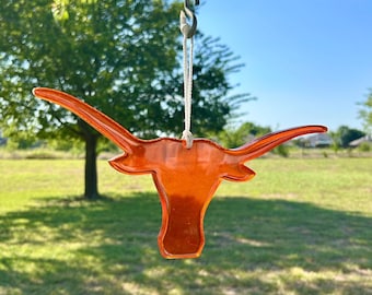 Texas Longhorn UT Orange hanging decoration Made from Resin with Glitter.