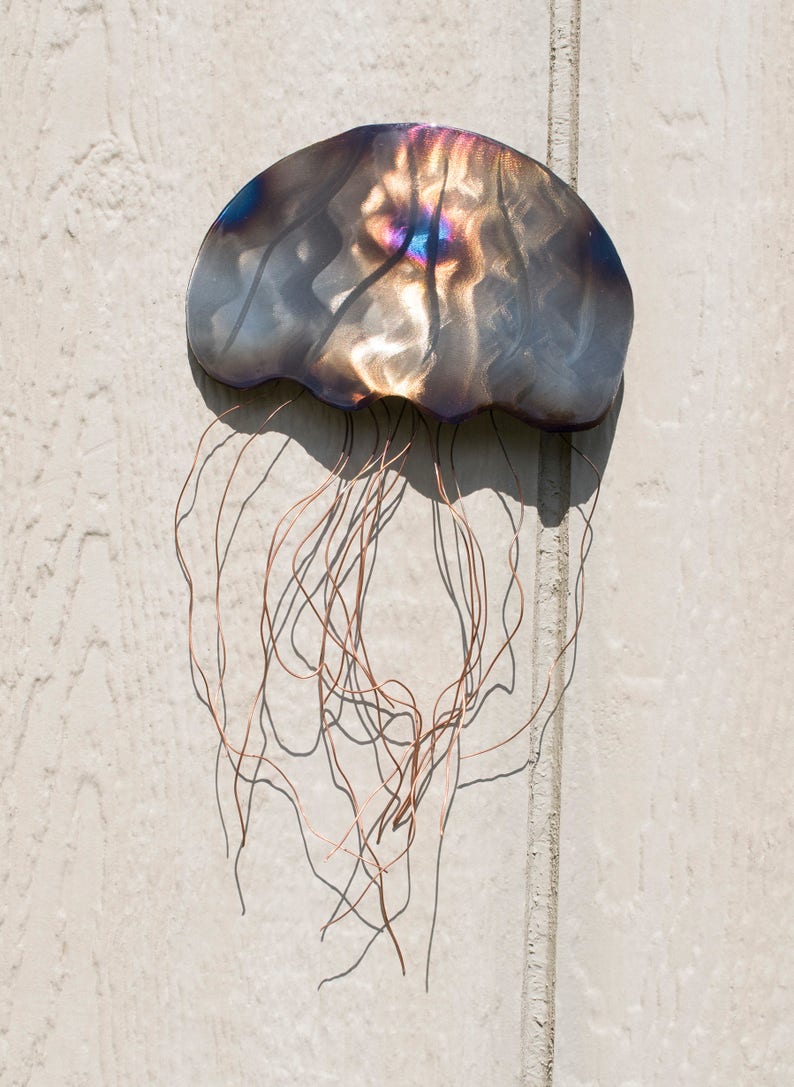 Polished Steel Baby Jellyfish Painted With Fire Steel Metal Etsy