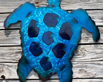 LARGE SeaTurtle wall art Hawaiian Honu metal abstract sculpture Underwater Blue Sea Turtle decor