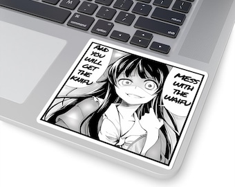 Si te metes con una waifu, te llevarás un cuchillo / Pegatina de manga, pegatina de meme, estética manga, weeb, weeaboo, waifu, otaku, pegatina divertida
