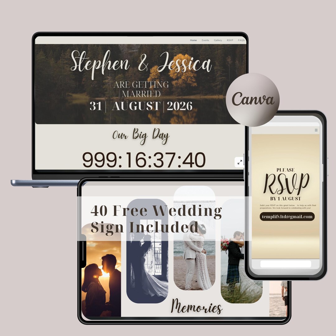 Elegant Wedding Website Template, Canva Romantic Wedding Countdown RSVP ...