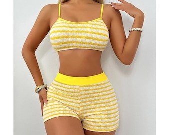 S - XL 2025 Striped Shorts High Waist Bikini Female Swimsuit Women Swimwear Two-pieces Bikini set Bather Bathing Suit Swim