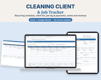 Cleaning Business Client Tracker Spreadsheet, Excel & Google Sheets, Recurring Job Schedule, Payments Log, CRM