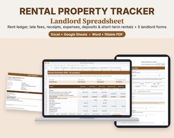 Rental Property Tracker Spreadsheet, Excel & Google Sheets, Landlord Rent Ledger, Expense Log, Tenant Forms