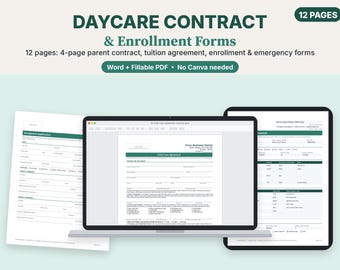 Home Daycare Contract Template and Enrollment Forms, Editable Word & Fillable PDF, Childcare Parent Agreement