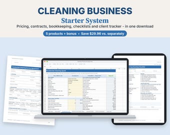 Cleaning Business Bundle, Starter Kit with Contract, Pricing Calculator, Bookkeeping, Checklists, Word & Google Sheets