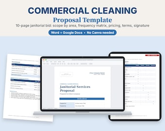 Commercial Cleaning Proposal Template, Janitorial Bid and Office Cleaning Service Proposal, Word, Google Docs
