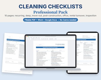 Cleaning Business Checklists, Housekeeper Checklist, Deep Clean, Move Out, Commercial Office Cleaning, Fillable PDF, Word