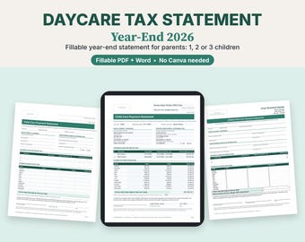 Daycare Tax Form 2026, Fillable PDF & Word, Year End Childcare Payment Statement for Parents, Printable