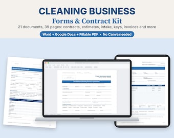 Cleaning Business Forms, Contract Kit, Service Agreement, Intake Form, Invoice, Word, Google Docs, Fillable PDF