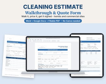 Cleaning Estimate and Walkthrough Form, Residential & Commercial Cleaning Quote Template, Word, Google Docs, Fillable PDF